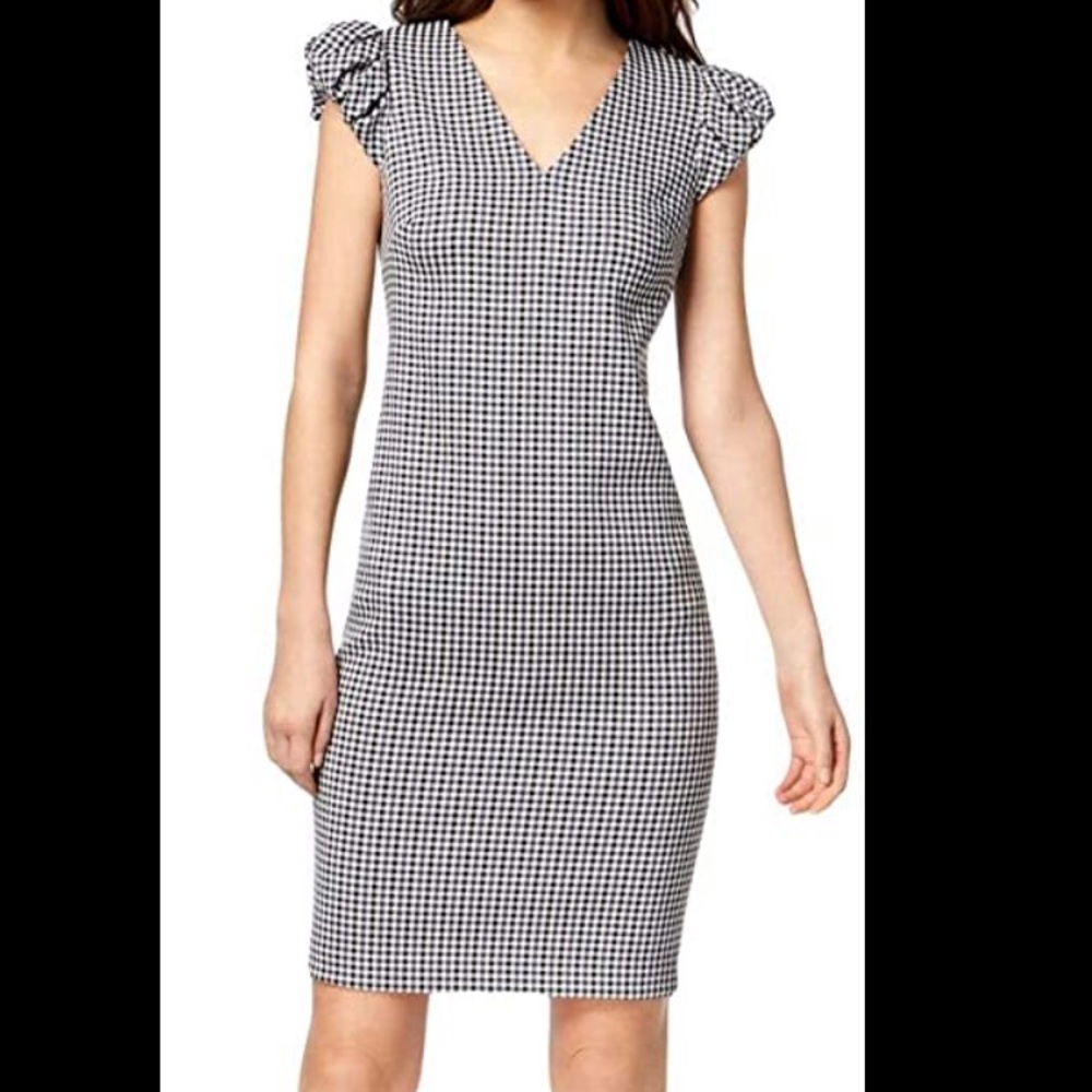 NWT CALVIN KLEIN WOMENS V NECK GINGHAM DRESS